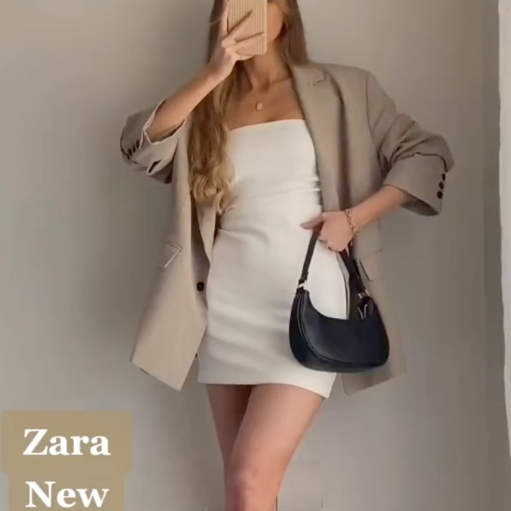ZARA WOMAN NEW OVERSIZED VENTED LINEN BLEND BLAZER JACKET TAUPE GRAY 2010/882